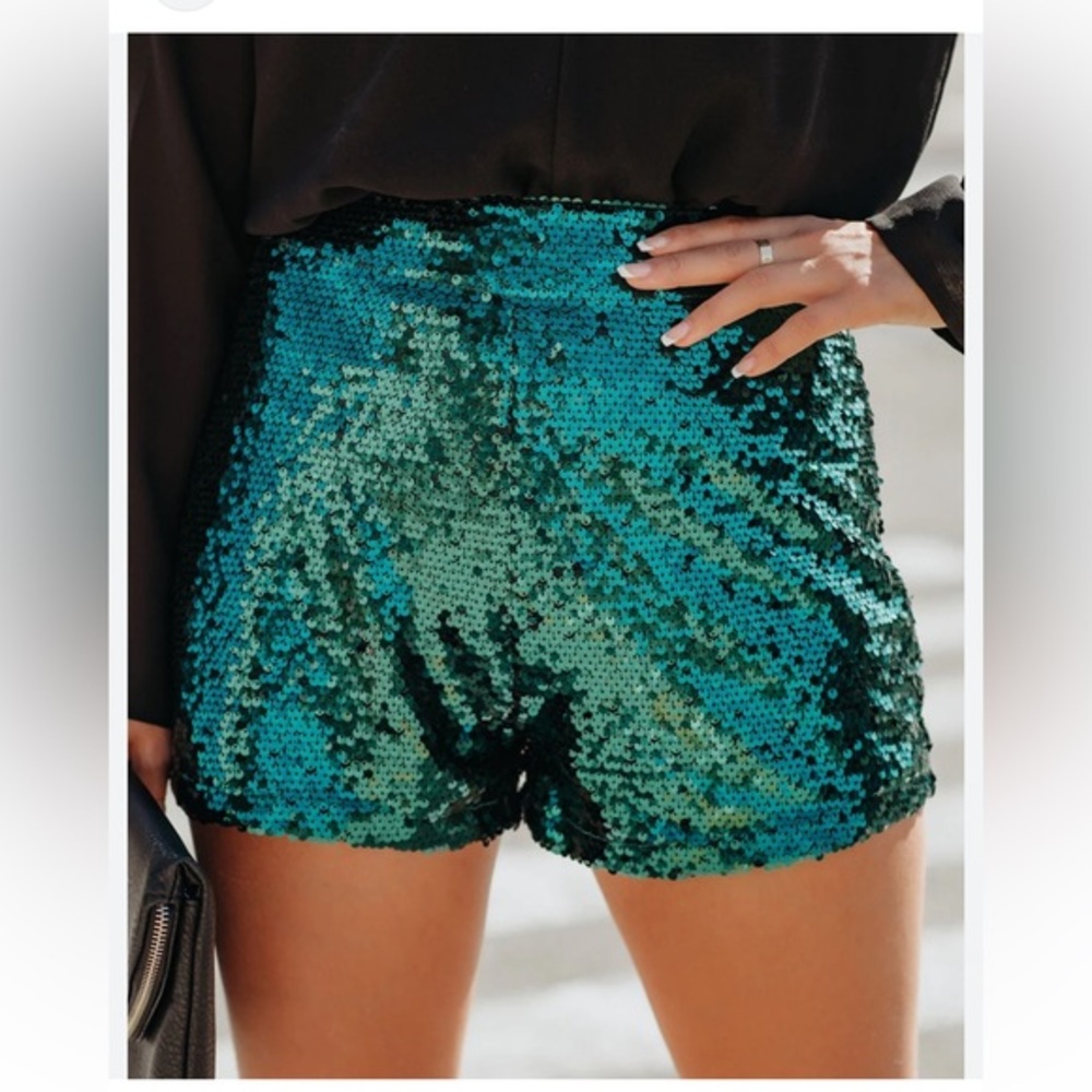 New Sincerely Jules Cocktail Sequin Sequined Bermuda Short Emerald Green Size XL